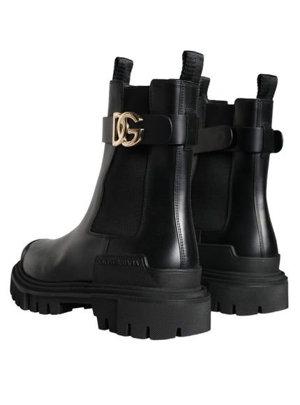 Dolce & Gabbana Black Leather Combat Mid Calf Boots Shoes