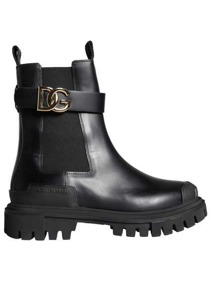 Dolce & Gabbana Black Leather Combat Mid Calf Boots Shoes