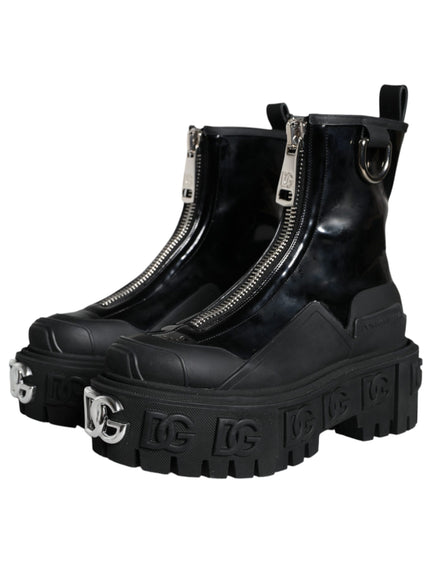 Dolce & Gabbana Black Leather Rubber Logo Ankle Boots Shoes