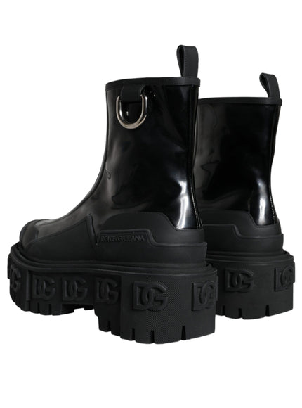 Dolce & Gabbana Black Leather Rubber Logo Ankle Boots Shoes