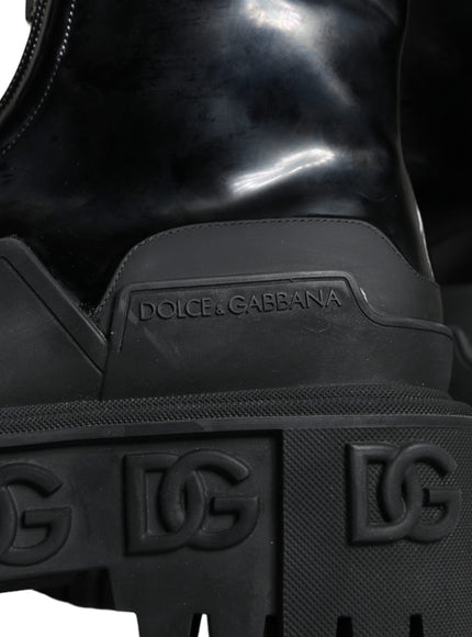 Dolce & Gabbana Black Leather Rubber Logo Ankle Boots Shoes