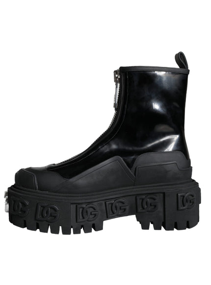 Dolce & Gabbana Black Leather Rubber Logo Ankle Boots Shoes