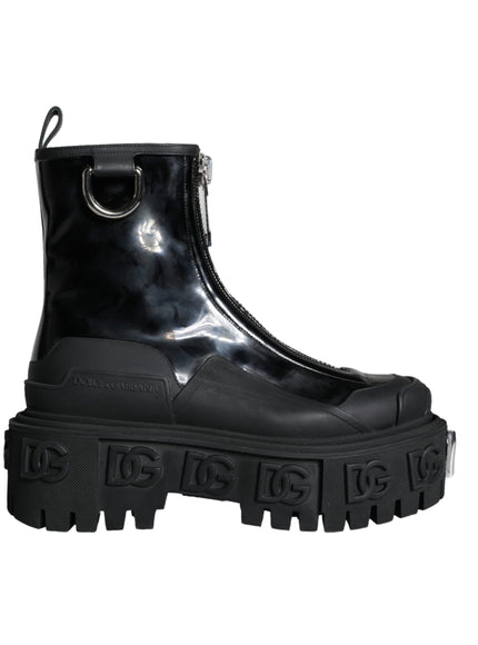 Dolce & Gabbana Black Leather Rubber Logo Ankle Boots Shoes