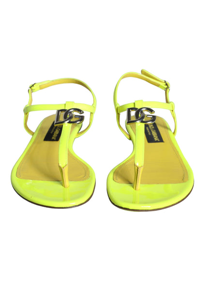 Dolce & Gabbana Yellow Leather DG Logo Flats Sandals Shoes