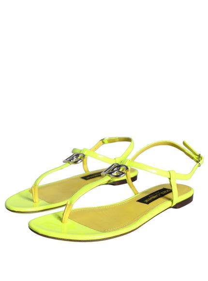 Dolce & Gabbana Yellow Leather DG Logo Flats Sandals Shoes