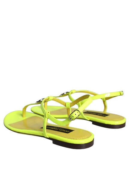 Dolce & Gabbana Yellow Leather DG Logo Flats Sandals Shoes