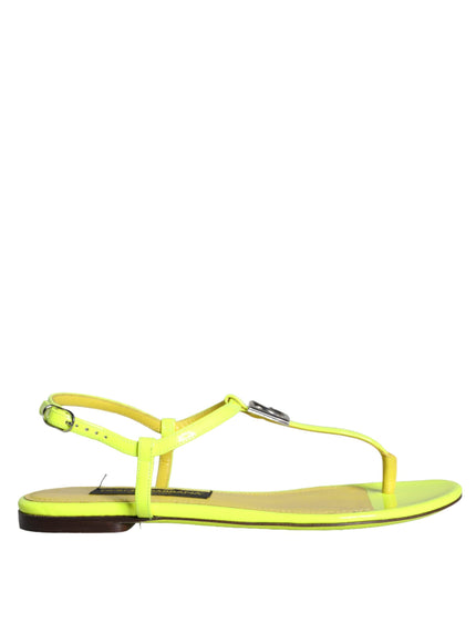 Dolce & Gabbana Yellow Leather DG Logo Flats Sandals Shoes