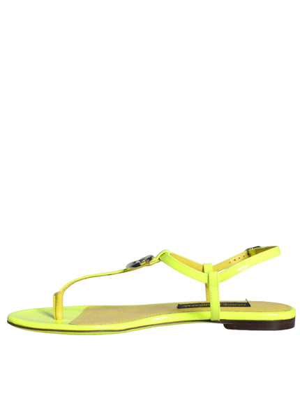 Dolce & Gabbana Yellow Leather DG Logo Flats Sandals Shoes