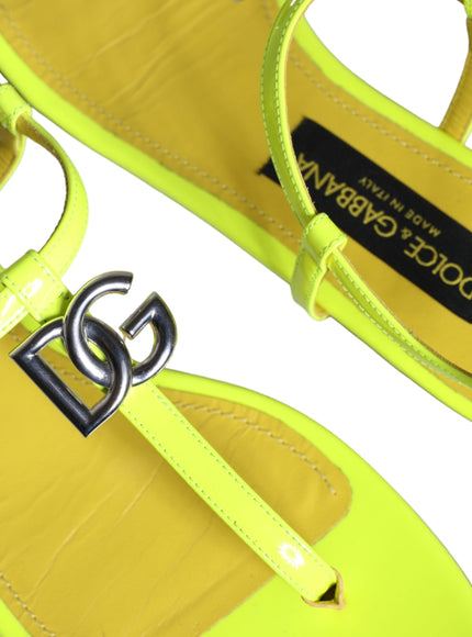 Dolce & Gabbana Yellow Leather DG Logo Flats Sandals Shoes