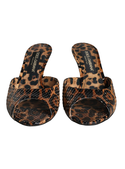 Dolce & Gabbana Brown Leopard Leather Slides Heels Sandals Shoes