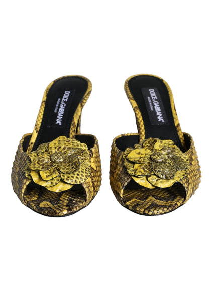 Dolce & Gabbana Yellow Leather Block Heels Slides Shoes