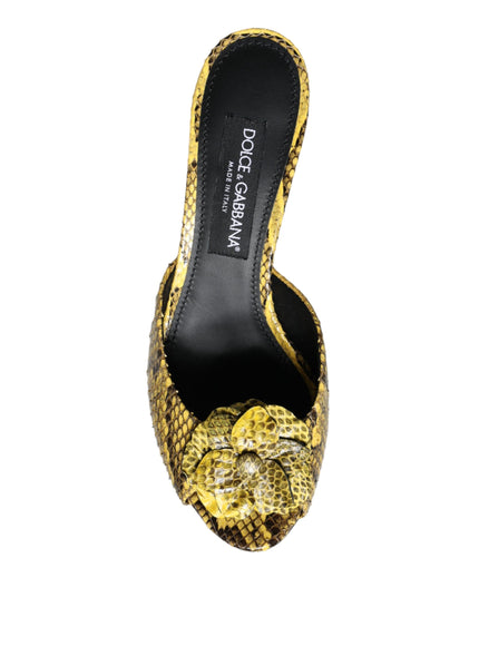 Dolce & Gabbana Yellow Leather Block Heels Slides Shoes