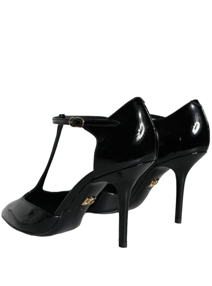 Dolce & Gabbana Black Leather T-strap Stiletto High Heels Shoes