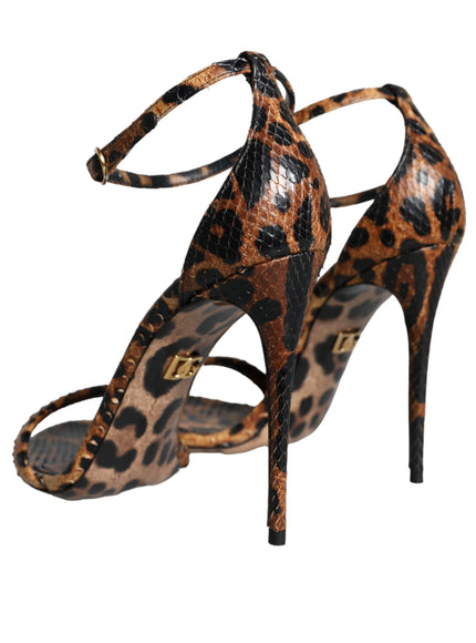 Dolce & Gabbana Brown Leopard Leather Ankle Strap Sandals Shoes