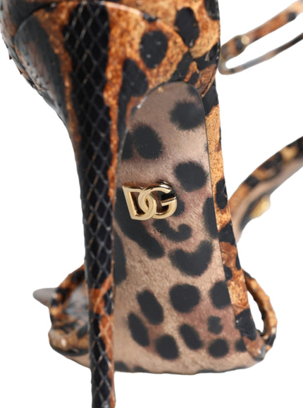 Dolce & Gabbana Brown Leopard Leather Ankle Strap Sandals Shoes