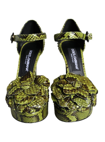 Dolce & Gabbana Green Exotic Leather Ankle Strap Heels Sandals Shoes