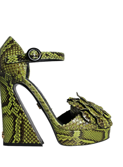 Dolce & Gabbana Green Exotic Leather Ankle Strap Heels Sandals Shoes