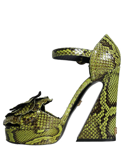 Dolce & Gabbana Green Exotic Leather Ankle Strap Heels Sandals Shoes