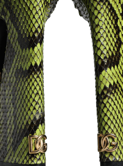 Dolce & Gabbana Green Exotic Leather Ankle Strap Heels Sandals Shoes