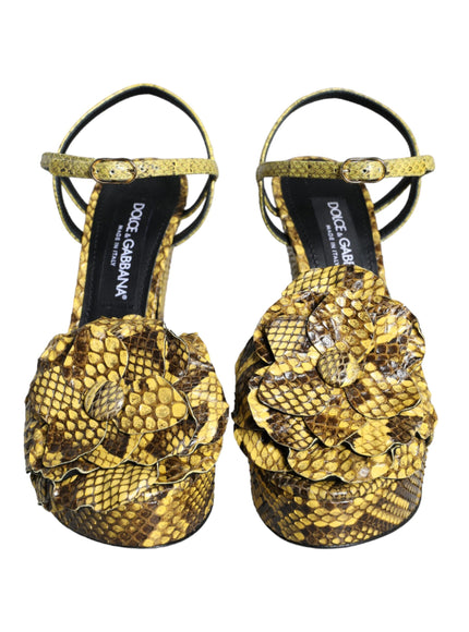 Dolce & Gabbana Yellow Exotic Leather Ankle Strap Heels Sandals Shoes