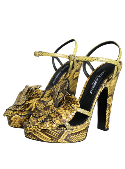 Dolce & Gabbana Yellow Exotic Leather Ankle Strap Heels Sandals Shoes