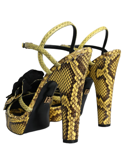 Dolce & Gabbana Yellow Exotic Leather Ankle Strap Heels Sandals Shoes