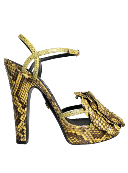 Dolce & Gabbana Yellow Exotic Leather Ankle Strap Heels Sandals Shoes