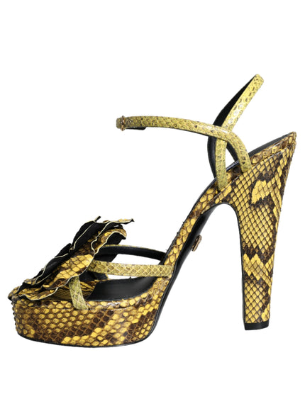 Dolce & Gabbana Yellow Exotic Leather Ankle Strap Heels Sandals Shoes