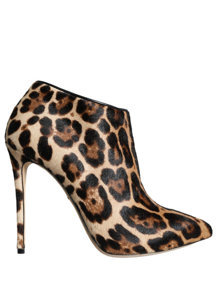 Dolce & Gabbana Brown Leopard Calf Fur Heels Ankle Boots Shoes