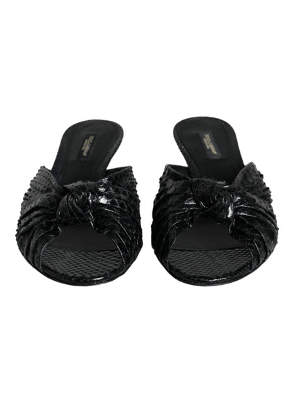 Dolce & Gabbana Black Leather Heels Slides Sandals Shoes