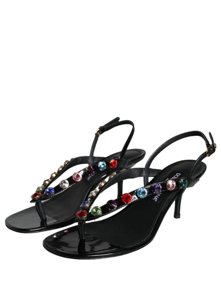 Dolce & Gabbana Black Leather Crystal Slingback Sandals Shoes