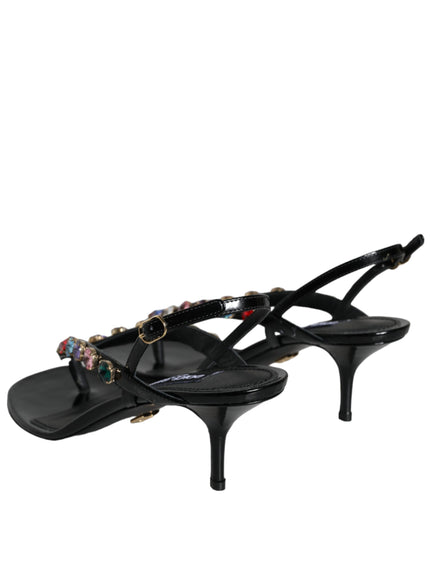 Dolce & Gabbana Black Leather Crystal Slingback Sandals Shoes