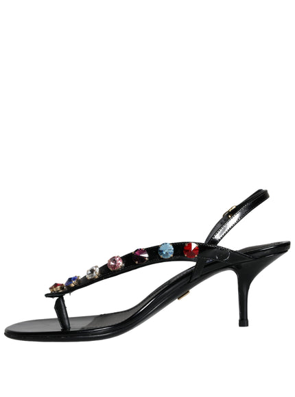 Dolce & Gabbana Black Leather Crystal Slingback Sandals Shoes