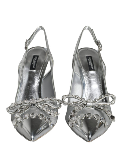 Dolce & Gabbana Silver Mesh Crystal Embellished Slingback Shoes