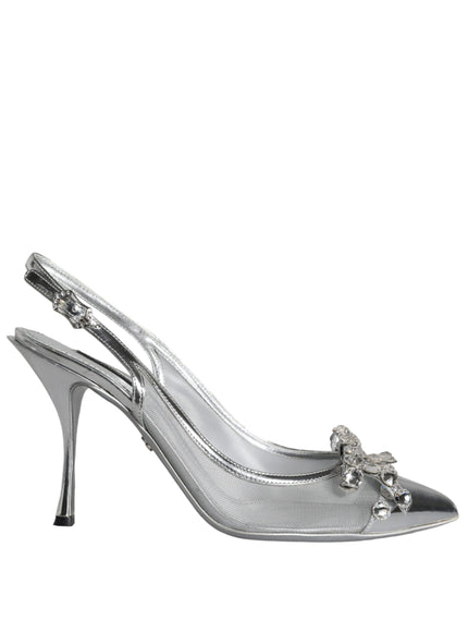 Dolce & Gabbana Silver Mesh Crystal Embellished Slingback Shoes