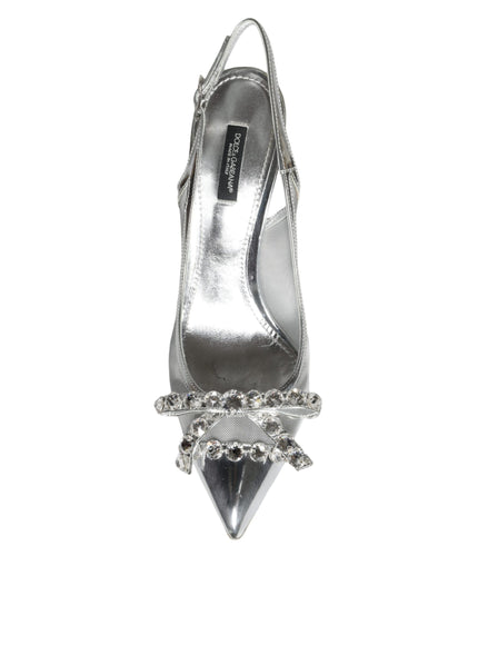 Dolce & Gabbana Silver Mesh Crystal Embellished Slingback Shoes