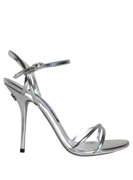 Dolce & Gabbana Silver KEIRA Leather AnkleStrap Sandals Shoes