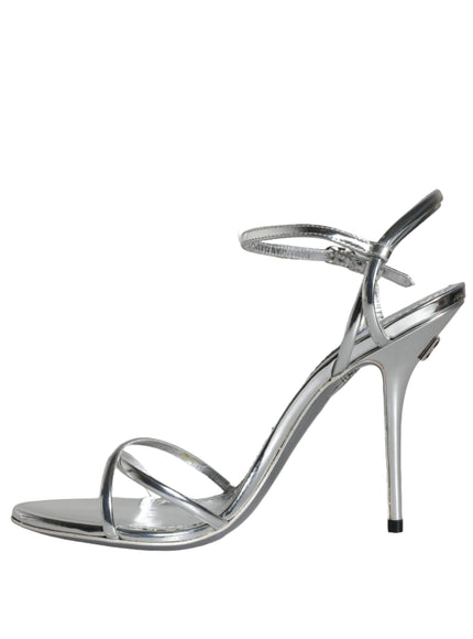 Dolce & Gabbana Silver KEIRA Leather AnkleStrap Sandals Shoes