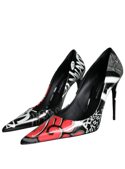 Dolce & Gabbana Black Graffiti Leather High Heels Pumps Shoes