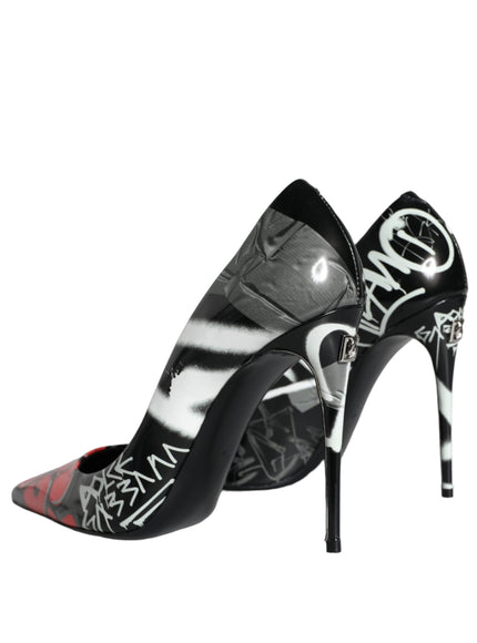 Dolce & Gabbana Black Graffiti Leather High Heels Pumps Shoes