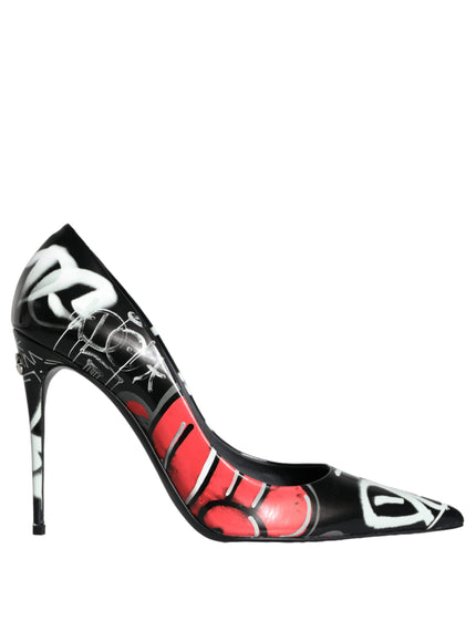 Dolce & Gabbana Black Graffiti Leather High Heels Pumps Shoes