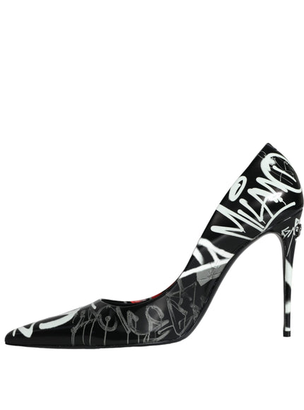 Dolce & Gabbana Black Graffiti Leather High Heels Pumps Shoes