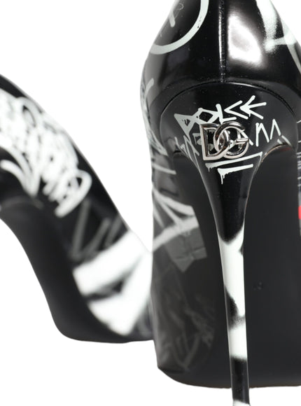 Dolce & Gabbana Black Graffiti Leather High Heels Pumps Shoes