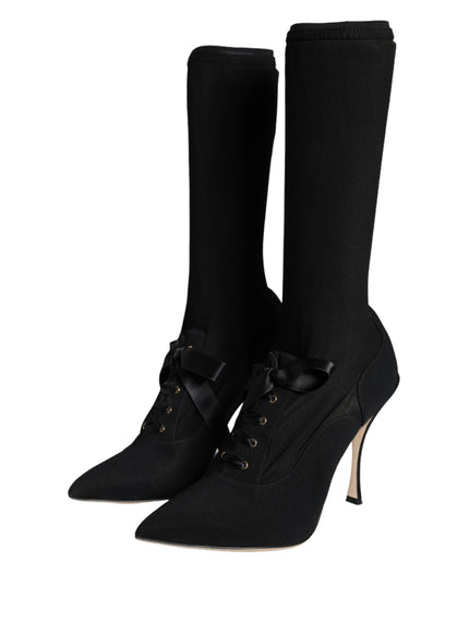 Dolce & Gabbana Black Stiletto Heels Mid Calf Boots Shoes