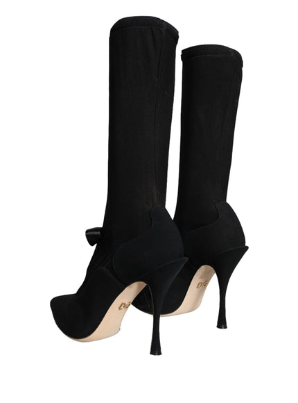 Dolce & Gabbana Black Stiletto Heels Mid Calf Boots Shoes