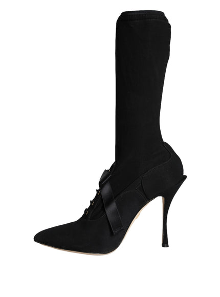 Dolce & Gabbana Black Stiletto Heels Mid Calf Boots Shoes