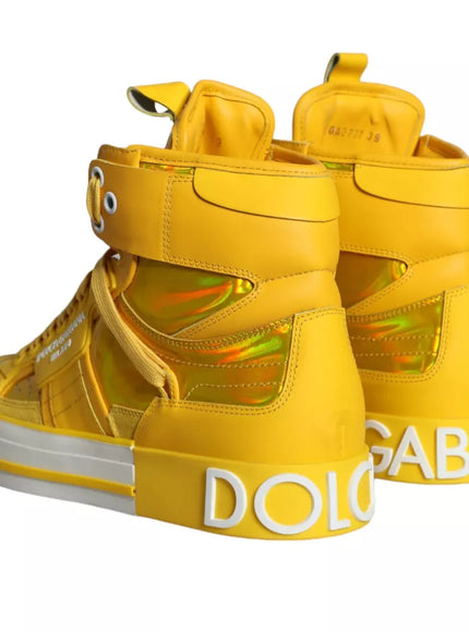 Dolce & Gabbana Leather High Top Sneakers In Yellow