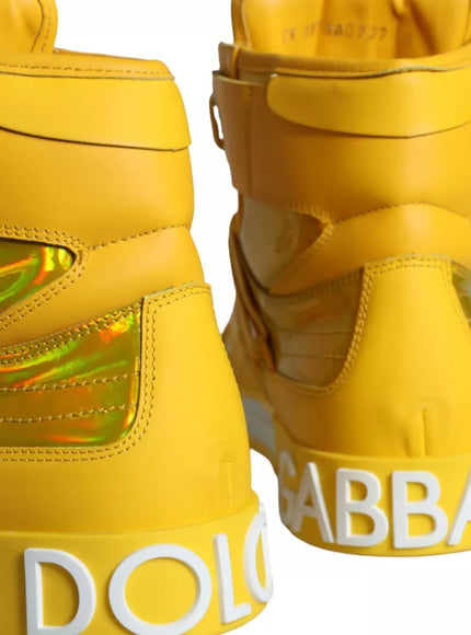 Dolce & Gabbana Leather High Top Sneakers In Yellow