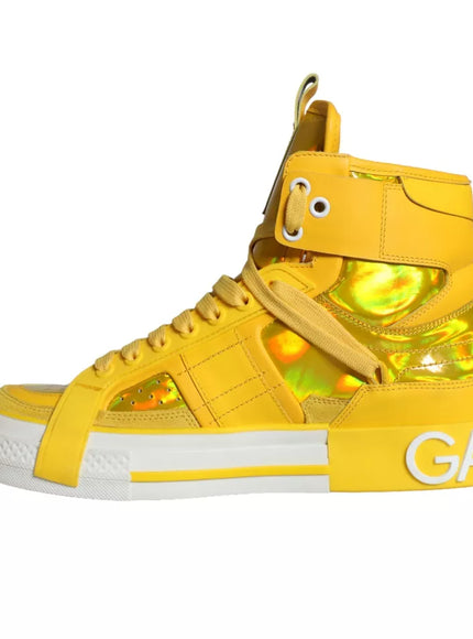 Dolce & Gabbana Leather High Top Sneakers In Yellow