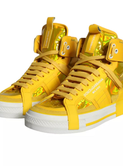 Dolce & Gabbana Leather High Top Sneakers In Yellow